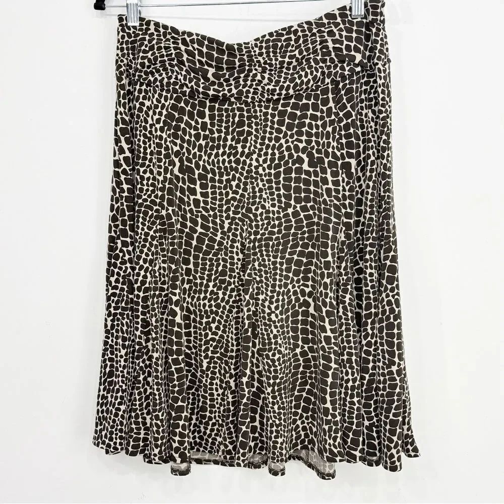 Apt. 9 Brown Cream Animal Print Stretch Jersey Knit Flirty A Line Skirt